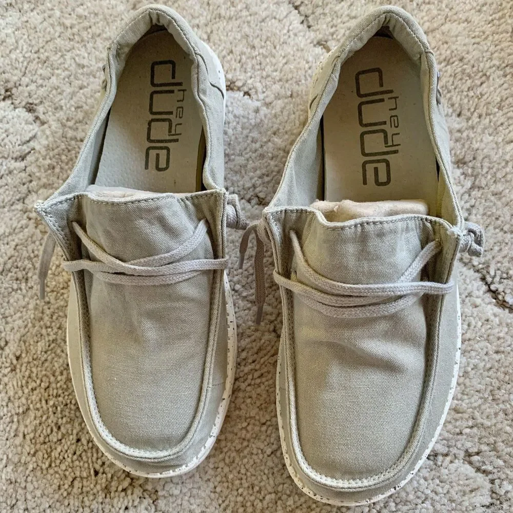 Hey Dude Women’s Wendy Gray Canvas Slip On Casual Loafer Shoes US 8 EU 39